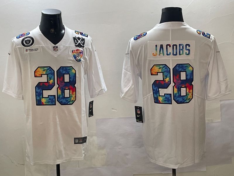 Men Oakland Raiders #28 Jacobs White Rainbow 2024 Nike Limited NFL Jersey style 01083